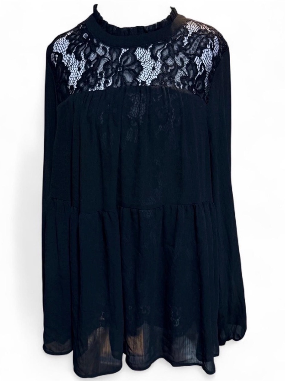 Torrid Black Lace & Chiffon Tiered Blouse
